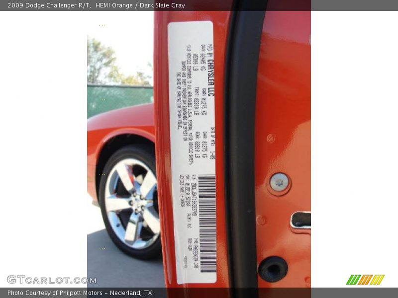 2009 Challenger R/T HEMI Orange Color Code PLC