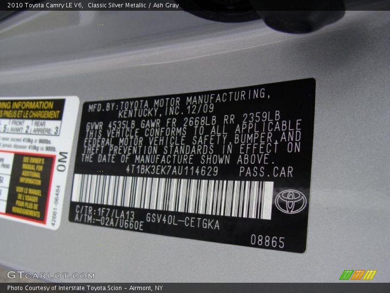 Classic Silver Metallic / Ash Gray 2010 Toyota Camry LE V6