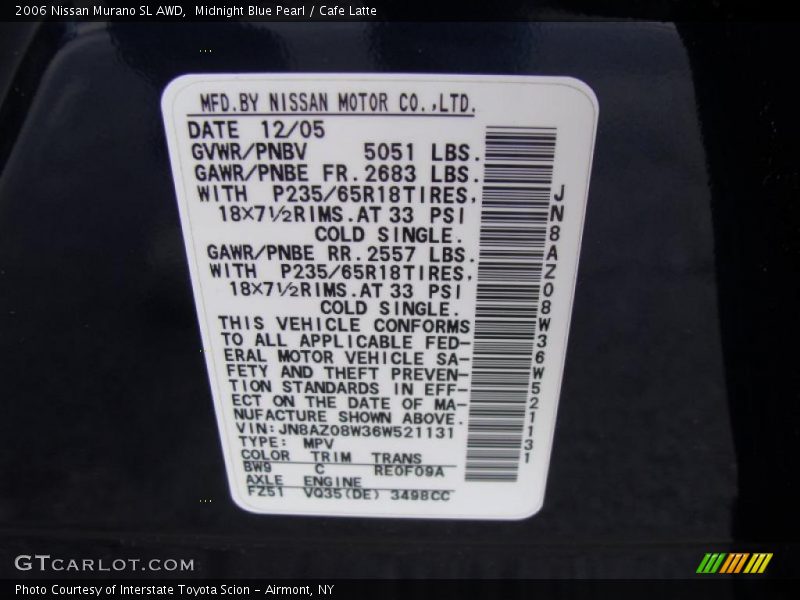 Midnight Blue Pearl / Cafe Latte 2006 Nissan Murano SL AWD