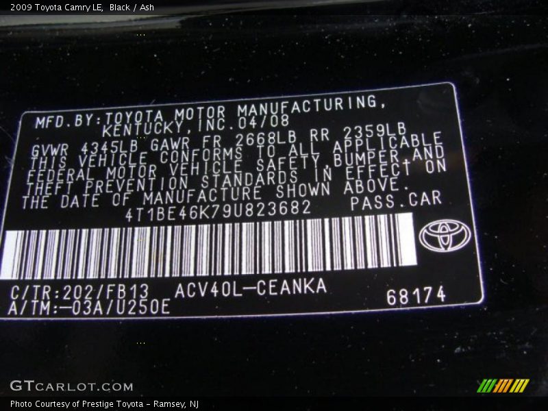 Black / Ash 2009 Toyota Camry LE