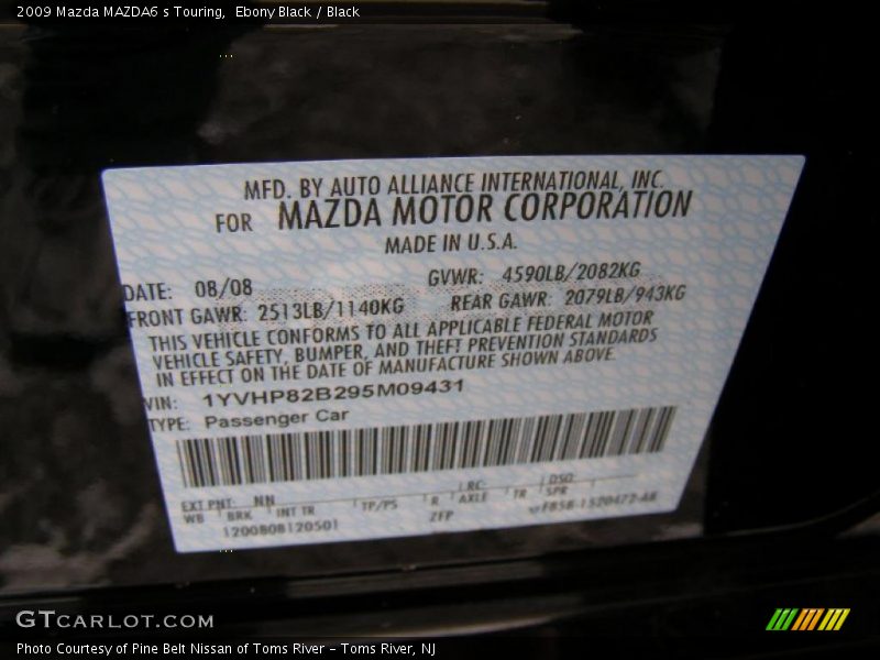 Ebony Black / Black 2009 Mazda MAZDA6 s Touring