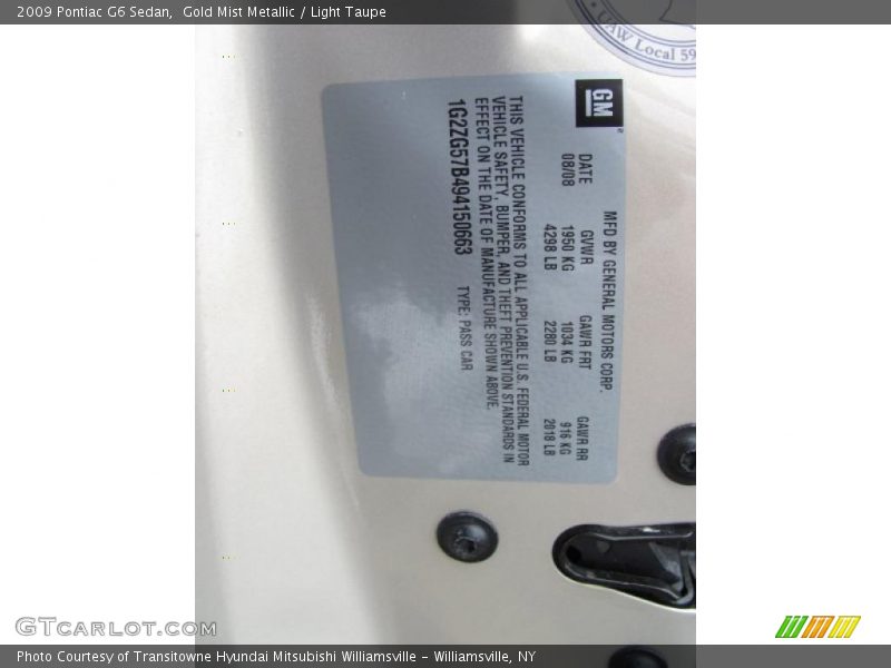 Gold Mist Metallic / Light Taupe 2009 Pontiac G6 Sedan