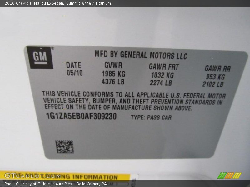 Summit White / Titanium 2010 Chevrolet Malibu LS Sedan