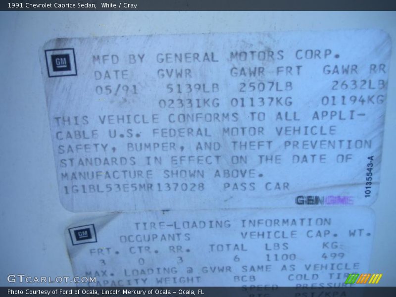 Info Tag of 1991 Caprice Sedan