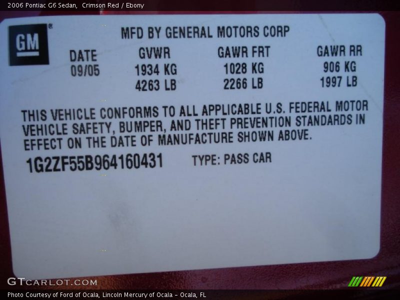 Crimson Red / Ebony 2006 Pontiac G6 Sedan