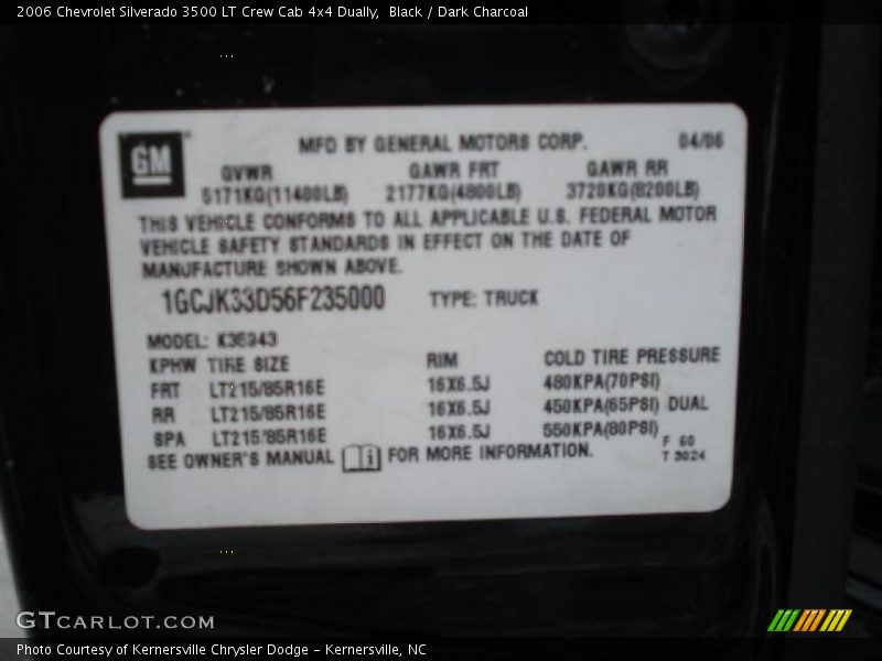 Black / Dark Charcoal 2006 Chevrolet Silverado 3500 LT Crew Cab 4x4 Dually