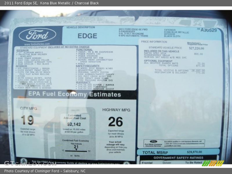  2011 Edge SE Window Sticker