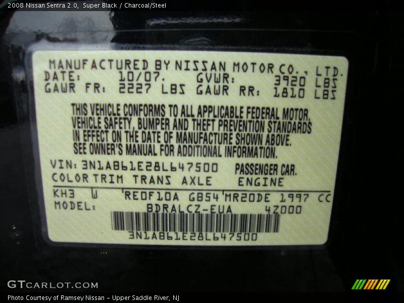 Super Black / Charcoal/Steel 2008 Nissan Sentra 2.0