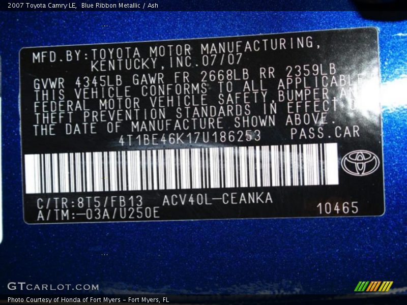 Blue Ribbon Metallic / Ash 2007 Toyota Camry LE