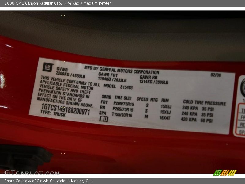 Fire Red / Medium Pewter 2008 GMC Canyon Regular Cab