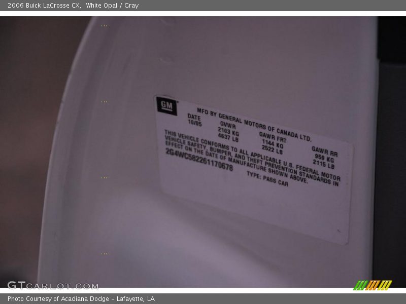 White Opal / Gray 2006 Buick LaCrosse CX