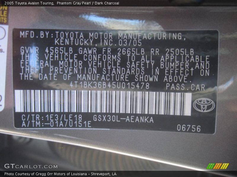 Phantom Gray Pearl / Dark Charcoal 2005 Toyota Avalon Touring