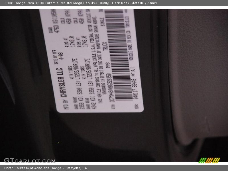 Dark Khaki Metallic / Khaki 2008 Dodge Ram 3500 Laramie Resistol Mega Cab 4x4 Dually