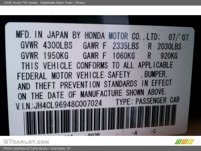 Nighthawk Black Pearl / Ebony 2008 Acura TSX Sedan