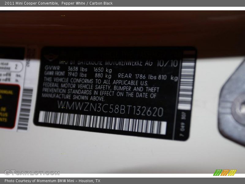 Pepper White / Carbon Black 2011 Mini Cooper Convertible