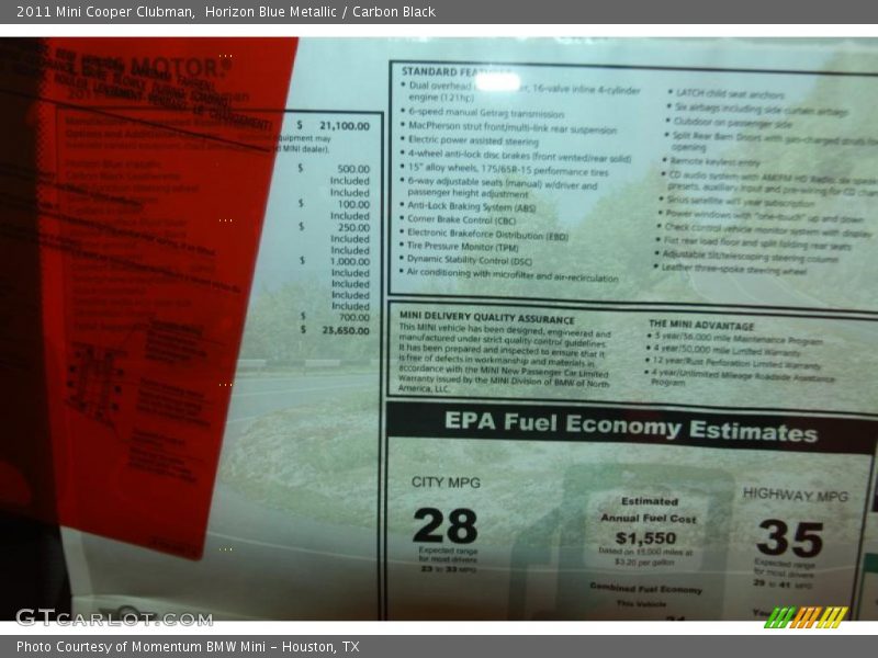 Horizon Blue Metallic / Carbon Black 2011 Mini Cooper Clubman
