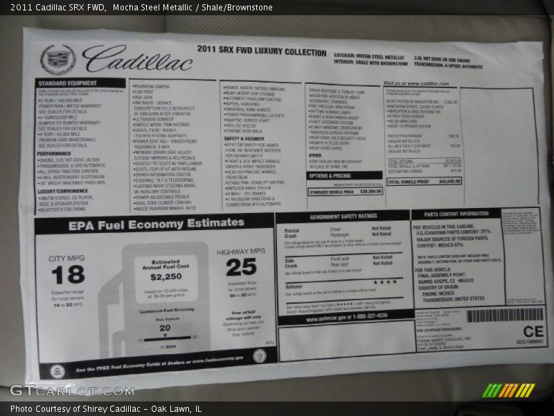  2011 SRX FWD Window Sticker