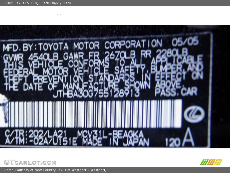 Black Onyx / Black 2005 Lexus ES 330
