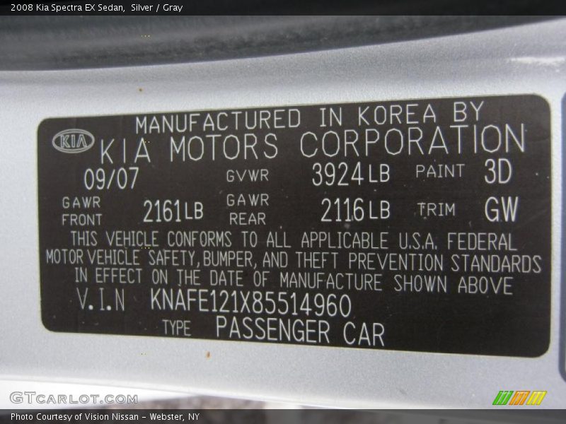 Silver / Gray 2008 Kia Spectra EX Sedan