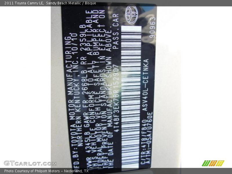 Sandy Beach Metallic / Bisque 2011 Toyota Camry LE