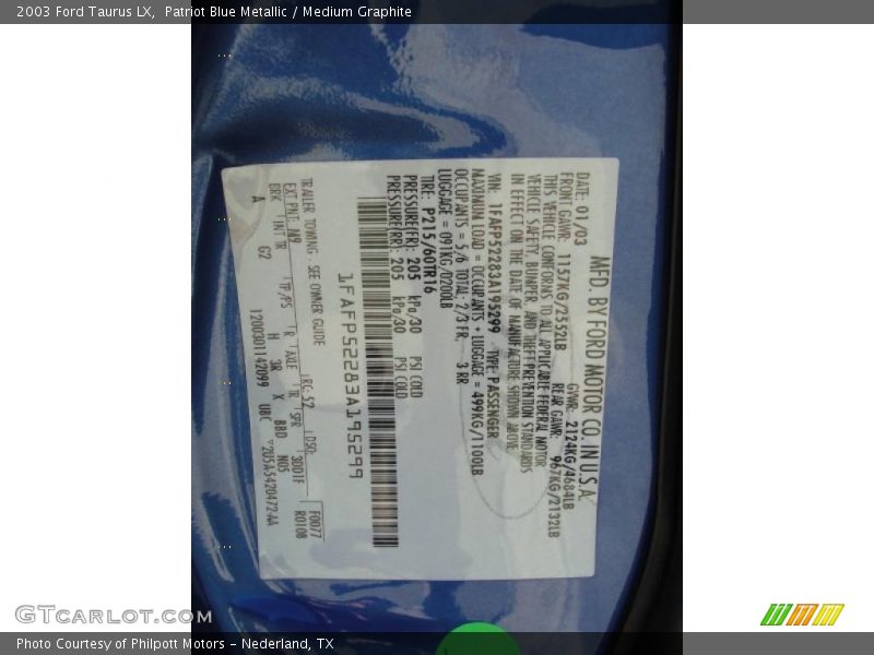 Patriot Blue Metallic / Medium Graphite 2003 Ford Taurus LX