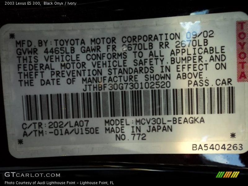 Black Onyx / Ivory 2003 Lexus ES 300