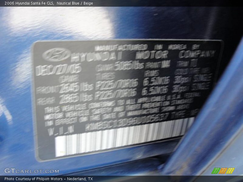 Nautical Blue / Beige 2006 Hyundai Santa Fe GLS