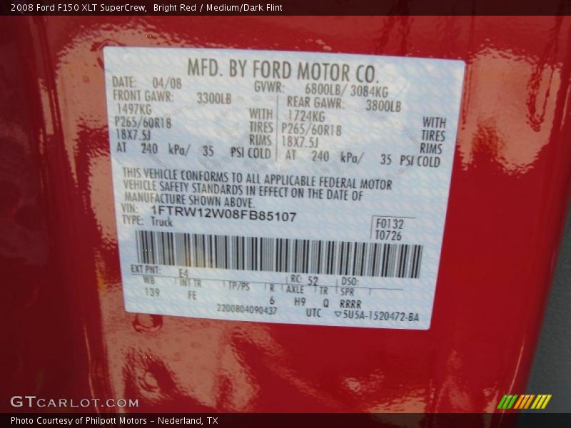 Bright Red / Medium/Dark Flint 2008 Ford F150 XLT SuperCrew
