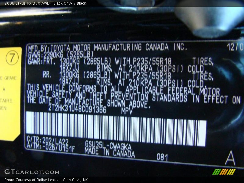 Black Onyx / Black 2008 Lexus RX 350 AWD