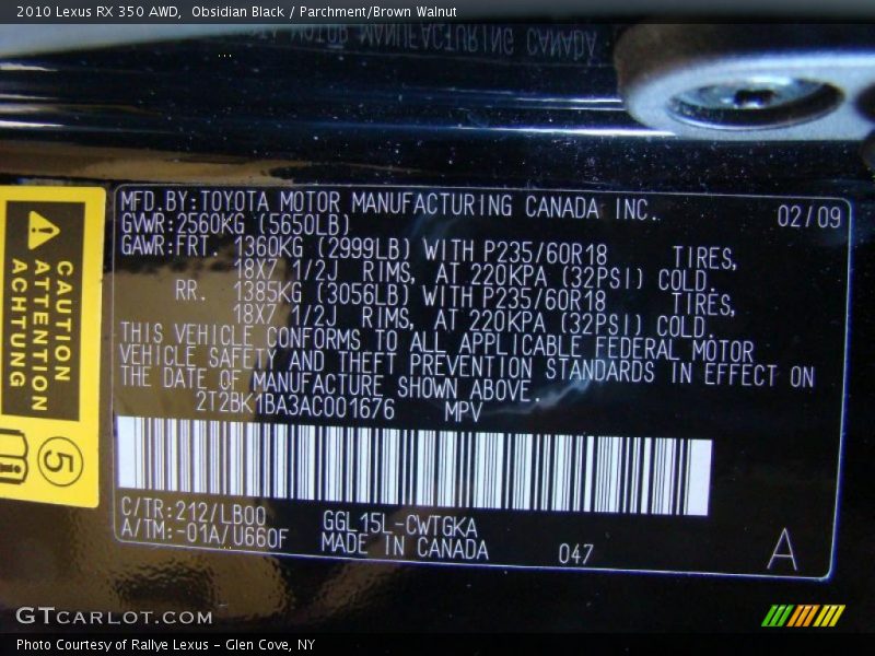 Obsidian Black / Parchment/Brown Walnut 2010 Lexus RX 350 AWD