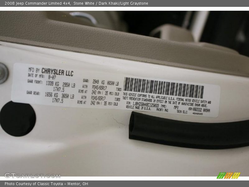 Stone White / Dark Khaki/Light Graystone 2008 Jeep Commander Limited 4x4