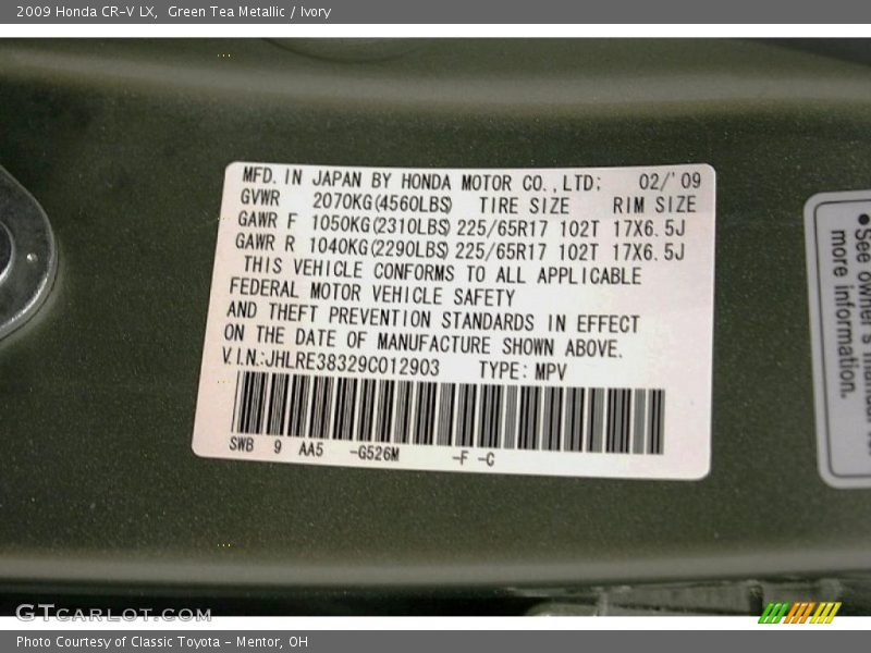 2009 CR-V LX Green Tea Metallic Color Code G526M