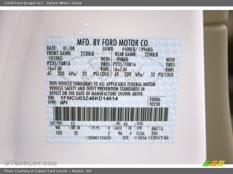 Oxford White / Stone 2008 Ford Escape XLT