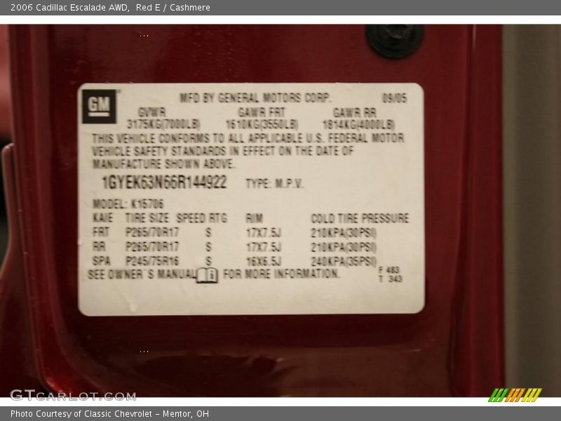 Red E / Cashmere 2006 Cadillac Escalade AWD