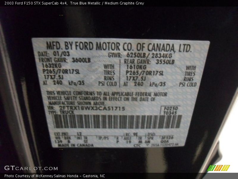 True Blue Metallic / Medium Graphite Grey 2003 Ford F150 STX SuperCab 4x4