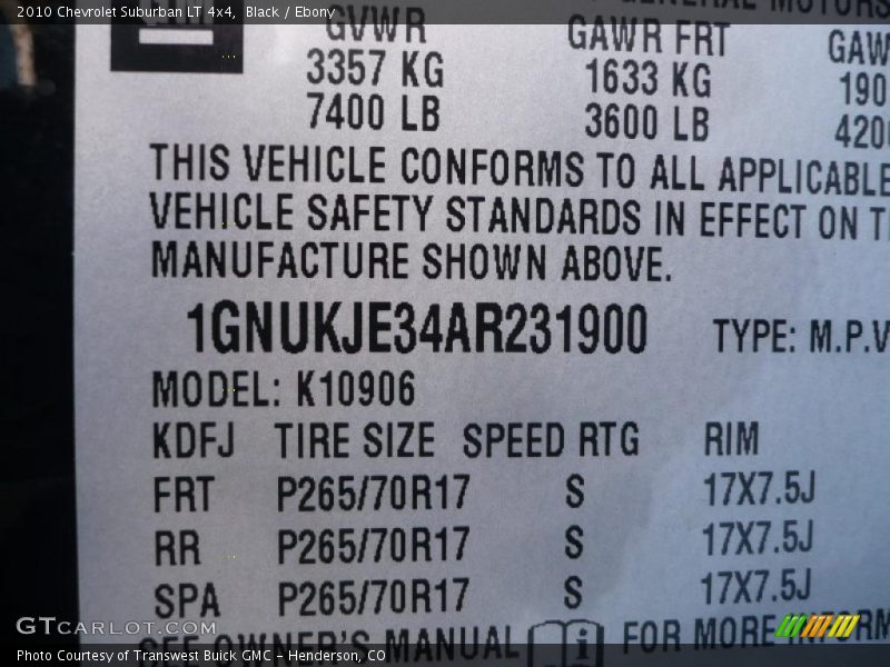 Black / Ebony 2010 Chevrolet Suburban LT 4x4