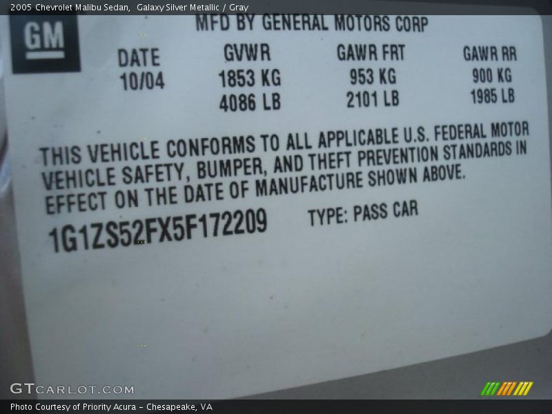 Galaxy Silver Metallic / Gray 2005 Chevrolet Malibu Sedan