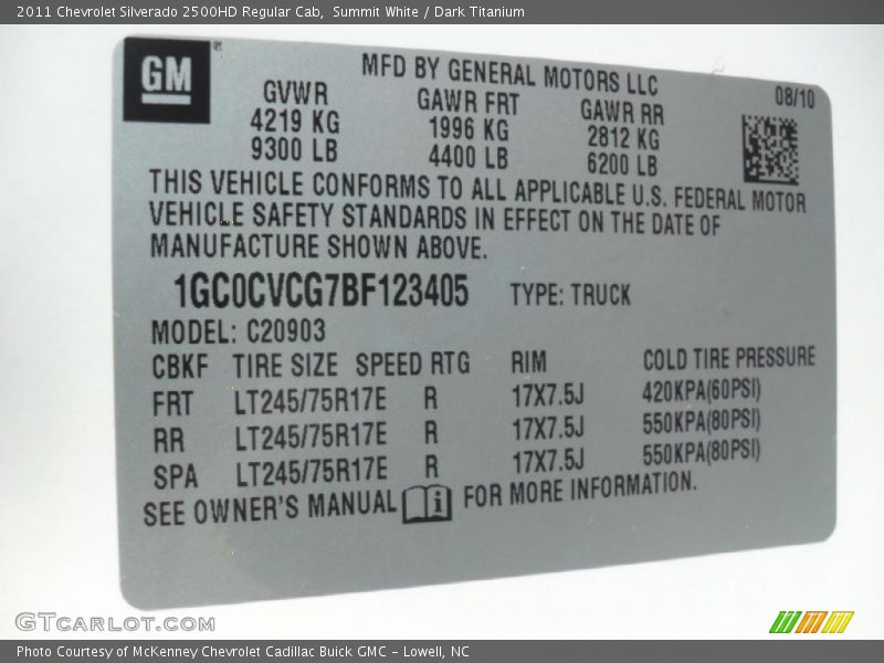 Summit White / Dark Titanium 2011 Chevrolet Silverado 2500HD Regular Cab