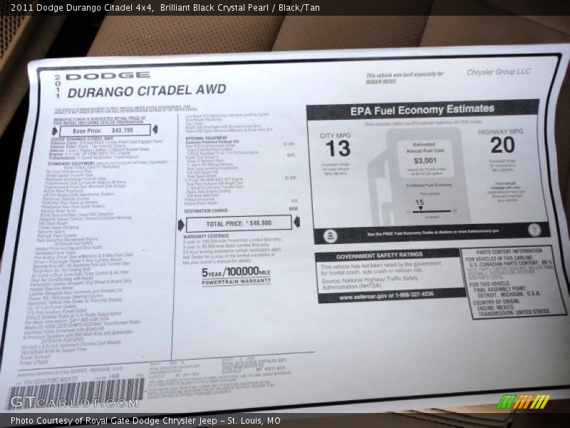  2011 Durango Citadel 4x4 Window Sticker