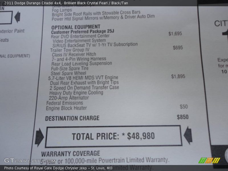  2011 Durango Citadel 4x4 Window Sticker