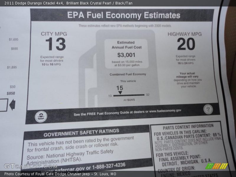  2011 Durango Citadel 4x4 Window Sticker