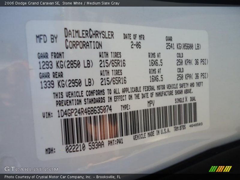 Stone White / Medium Slate Gray 2006 Dodge Grand Caravan SE