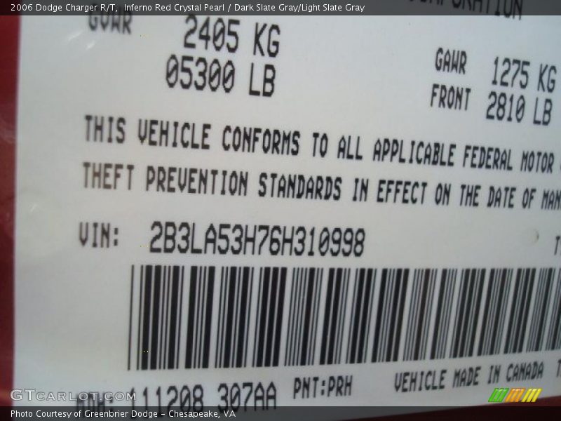 Inferno Red Crystal Pearl / Dark Slate Gray/Light Slate Gray 2006 Dodge Charger R/T