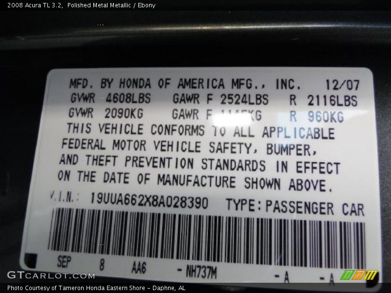 Polished Metal Metallic / Ebony 2008 Acura TL 3.2
