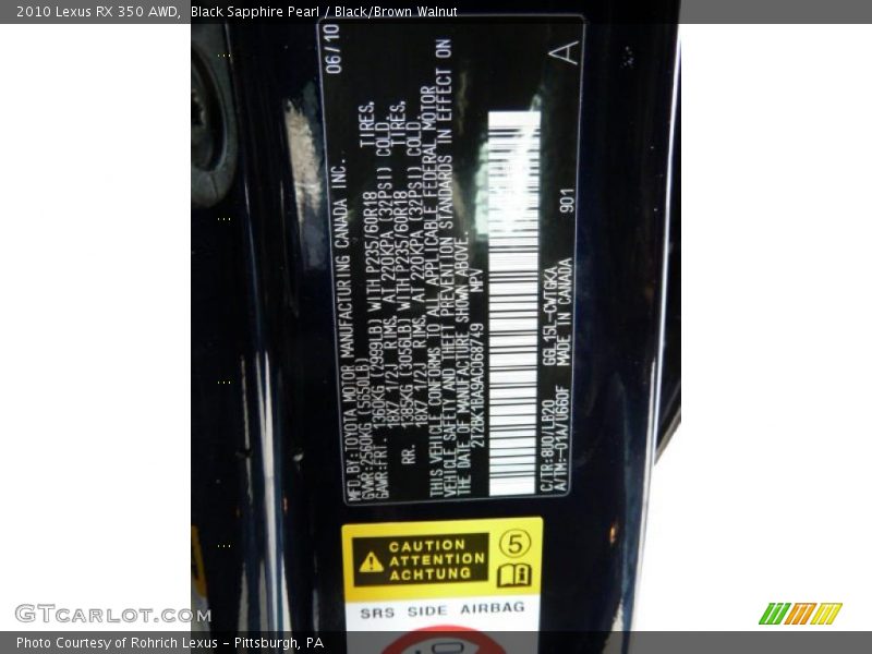 Black Sapphire Pearl / Black/Brown Walnut 2010 Lexus RX 350 AWD