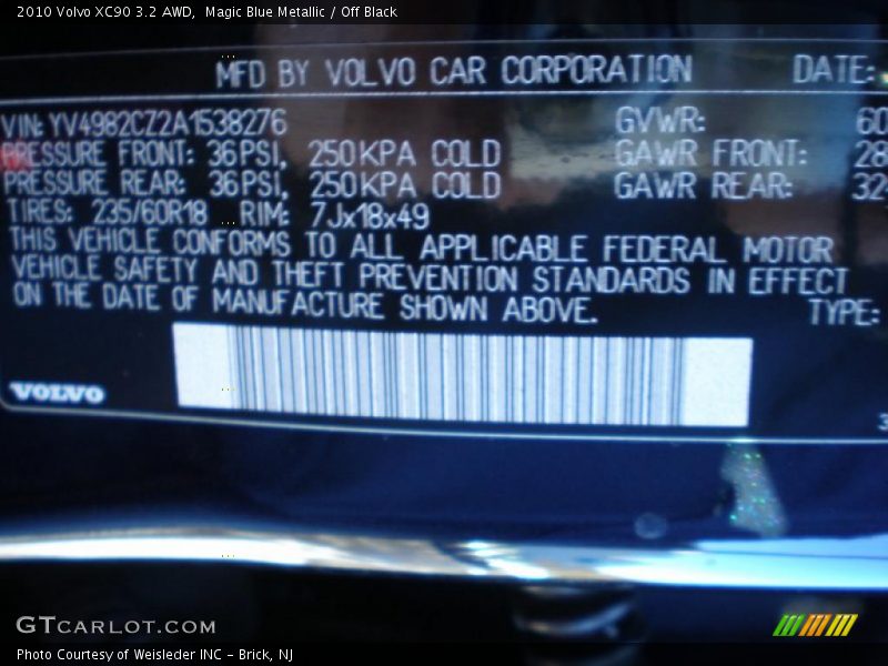 Magic Blue Metallic / Off Black 2010 Volvo XC90 3.2 AWD