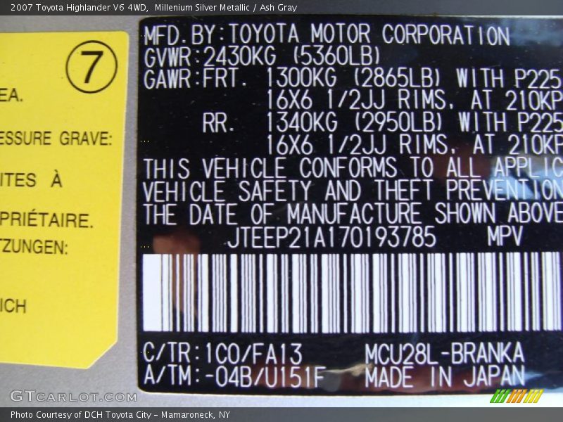 Millenium Silver Metallic / Ash Gray 2007 Toyota Highlander V6 4WD