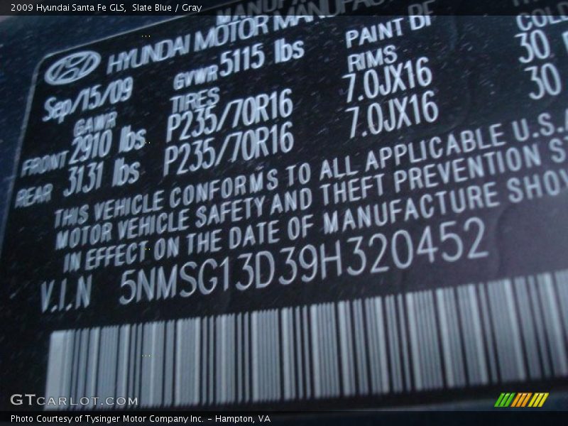 Slate Blue / Gray 2009 Hyundai Santa Fe GLS