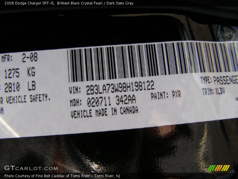 2008 Charger SRT-8 Brilliant Black Crystal Pearl Color Code PXR