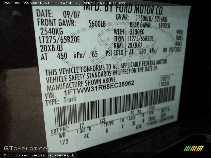 Dark Stone Metallic / Camel 2008 Ford F350 Super Duty Lariat Crew Cab 4x4